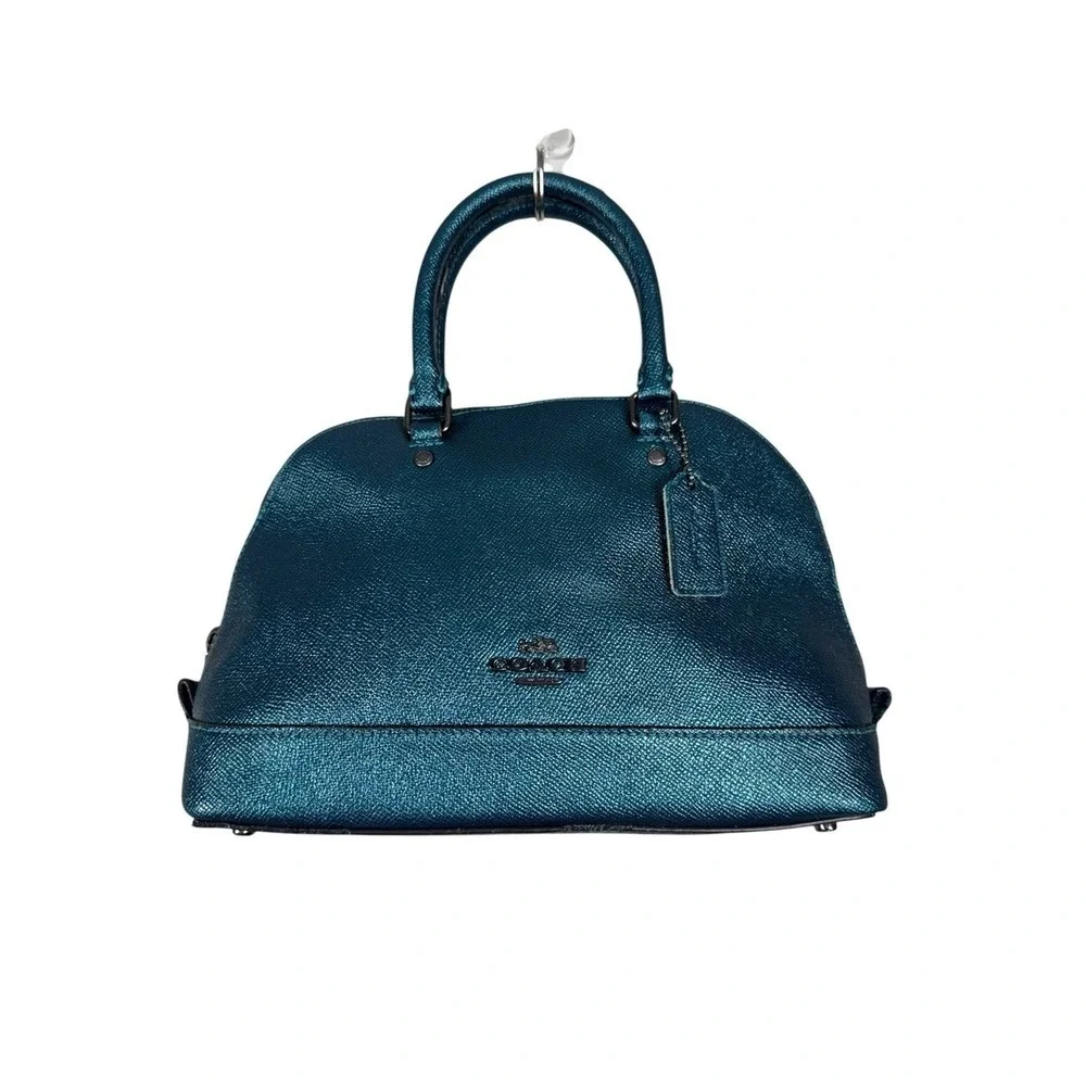 Coach Sierra Saffiano Y2K Leather Satchel Metallic Teal Blue 2017 Statement